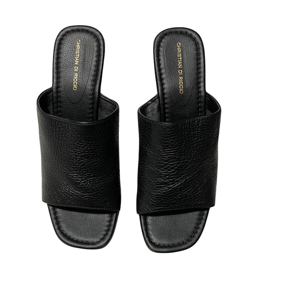 Christian Di Riccio Platform Slides, Wooden Soles, Black Leather Upper - Picture 5 of 12